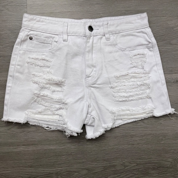 Nature Denim White High Rise Distressed Cut-Off Jeans Shorts Size Medium - Picture 1 of 7